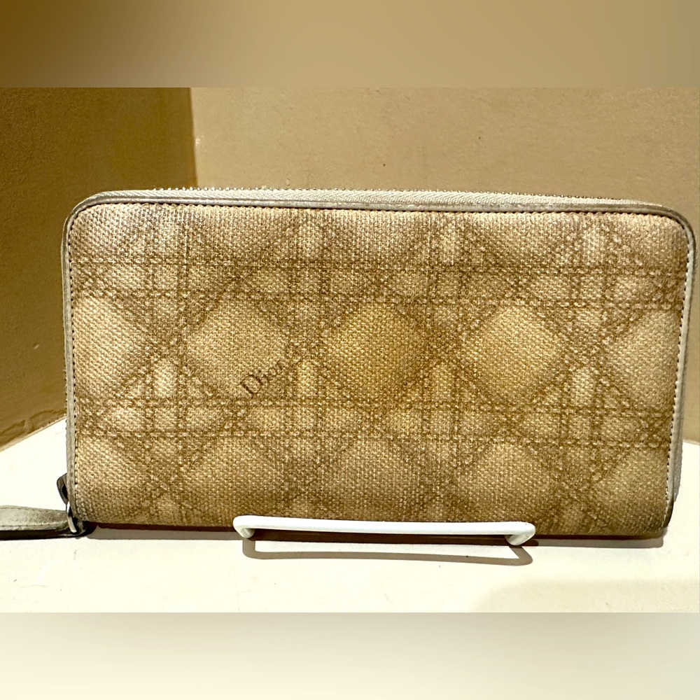 Vintage Christian Dior Long Zip Crosshatch Wallet